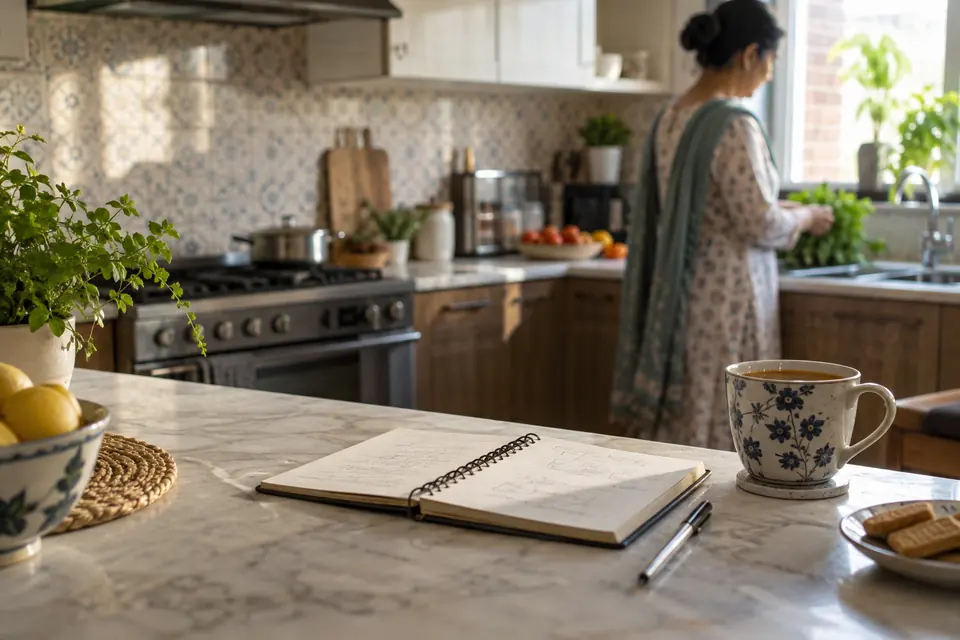 Domestic Staff Hiring Blog: Household planning notebook on a kitchen counter.