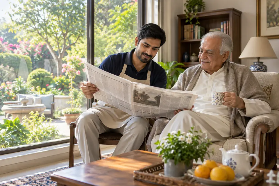 Hire Caretakers & Attendants in Islamabad: Caretaker offering companionship to an older adult