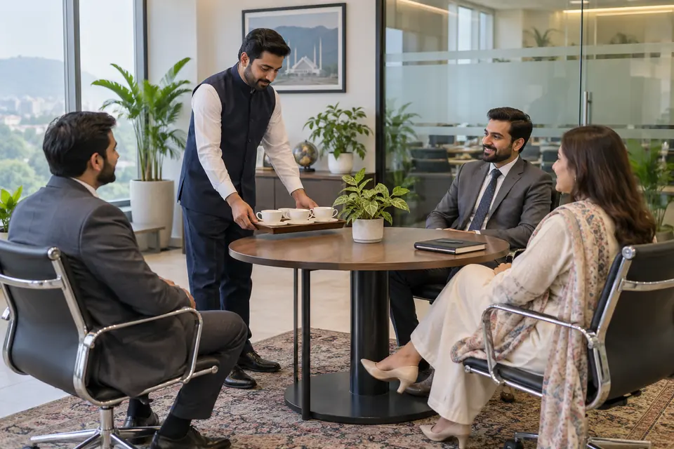Hire Office Boys & Support Staff in Islamabad & Rawalpindi Hire Office Boys & Support Staff in Islamabad & Rawalpindi: Office assistant preparing tea for a meeting.