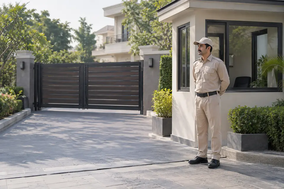 Hire Security Guards in Rawalpindi: Unarmed guard attending a residential entrance