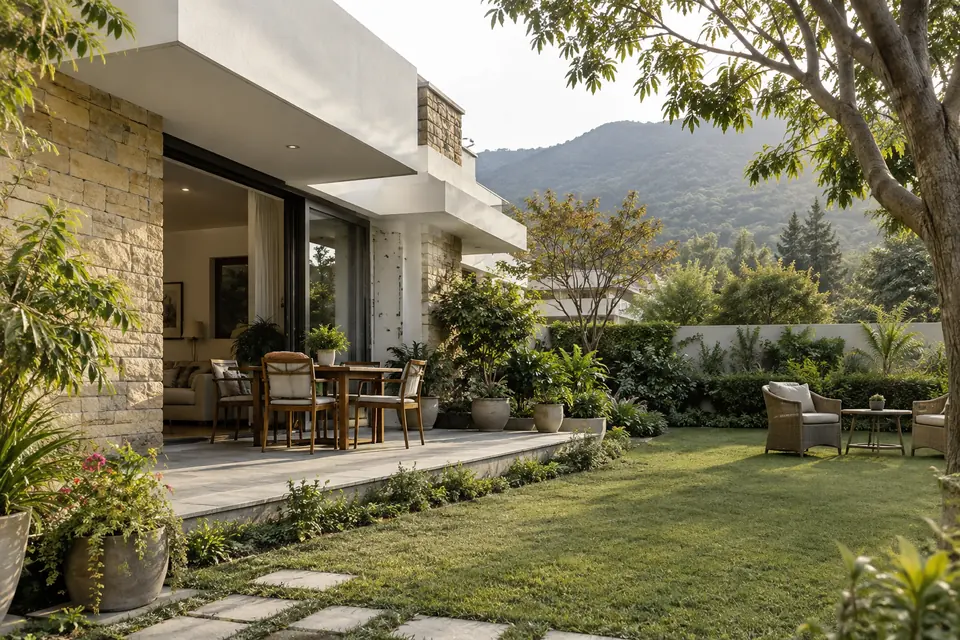 Hire Staff in Islamabad Hire Staff in Islamabad: Illustrative contemporary Pakistani home surrounded by leafy gardens.