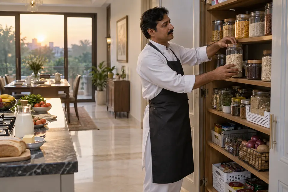 Live-In Cook in Islamabad: Home cook preparing a household meal in a Pakistani kitchen