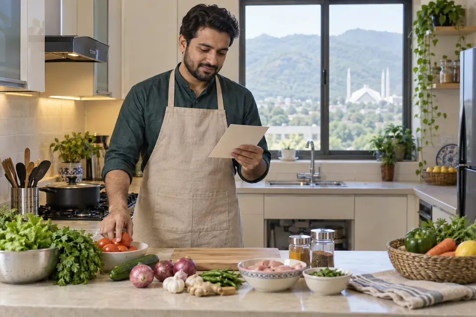 Part-Time Cook in Islamabad: Home cook preparing a household meal in a Pakistani kitchen