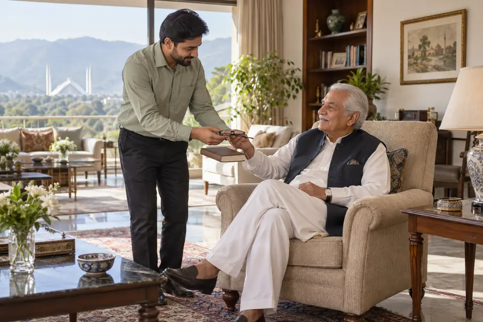 Personal Attendants & Batman in Islamabad & Rawalpindi Personal Attendants & Batman in Islamabad & Rawalpindi: Personal attendant assisting an older gentleman at home.